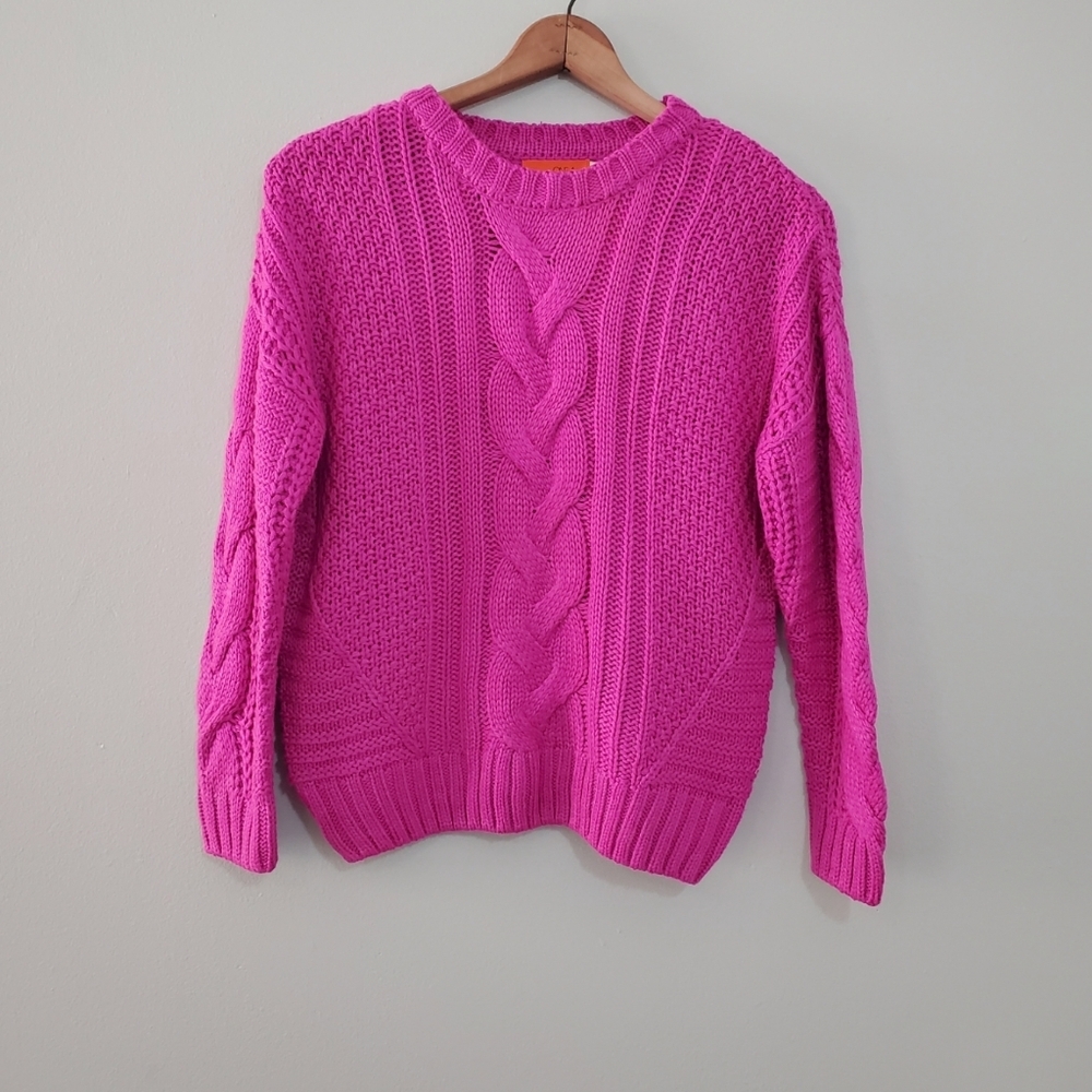 NWT One A Chunky Cable Knit Rose Violet Sweater